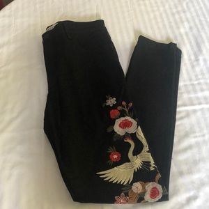Black denim embroidered jeans